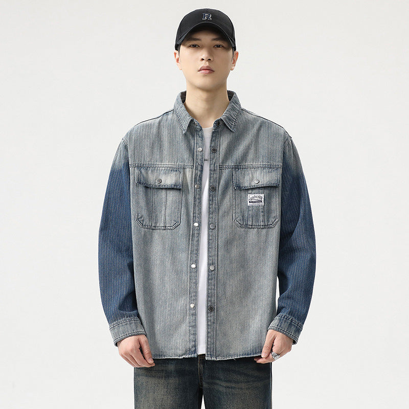 Herren Overshirt aus Denim mit Kontrastärmeln und leichter Used-Waschung Shop Nory