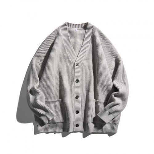 Unisex Oversize-Feinstrick-Cardigan mit V-Ausschnitt, Knopfleiste und aufgesetzten Taschen Shop Nory