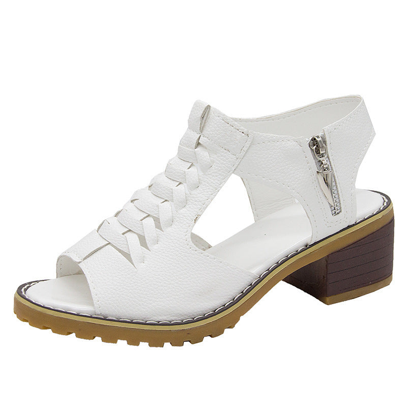 Damen elegante Sandalen mit geflochtenen Riemen und komfortablem Blockabsatz