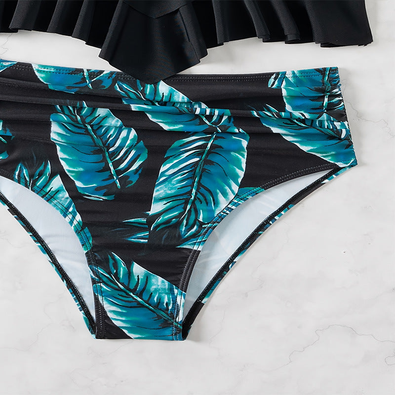 Damen Crop-Top-Bikini mit voluminösen Rüschendetails und hoch tailliertem Slip
