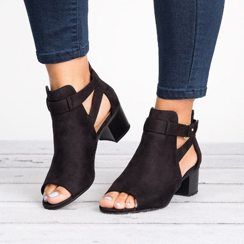 Damen Offene Absatzsandalen mit modischen Riemchen und stabiler Laufsohle