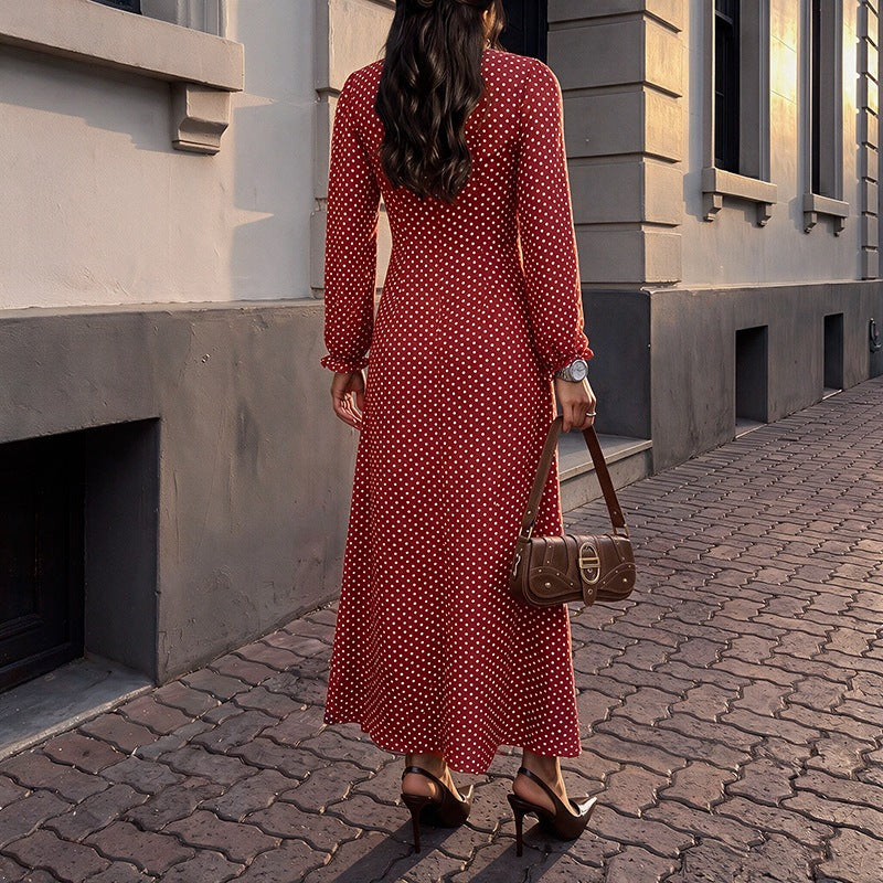 Damen Retro-Maxikleid mit quadratischem Ausschnitt, geraffter Brustpartie und langen Ärmeln Shop Nory