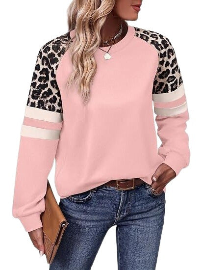 Damen Sweatshirt mit Raglanärmeln, Leo‑Print und Kontraststreifen Shop Nory