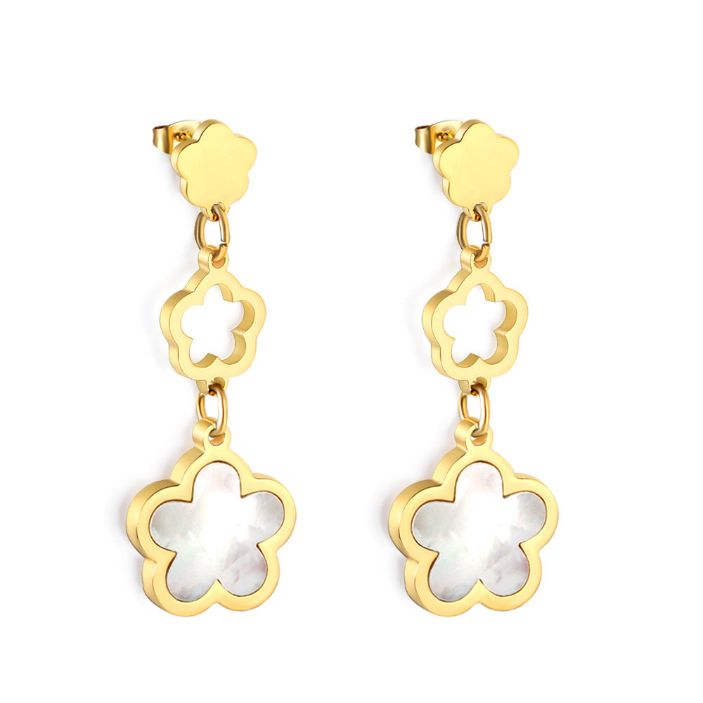 Damen Hängende Ohrringe mit floralem Design und glänzender goldfarbener Oberfläche Shop Nory