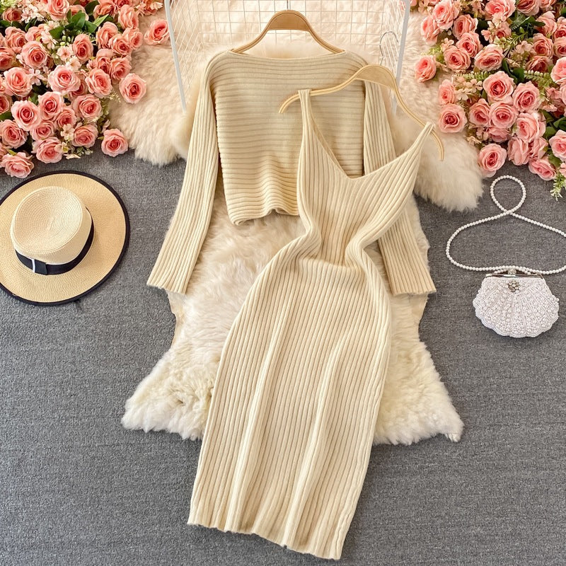 Damen Modisches Strickkleid- und Oberteil-Set Shop Nory