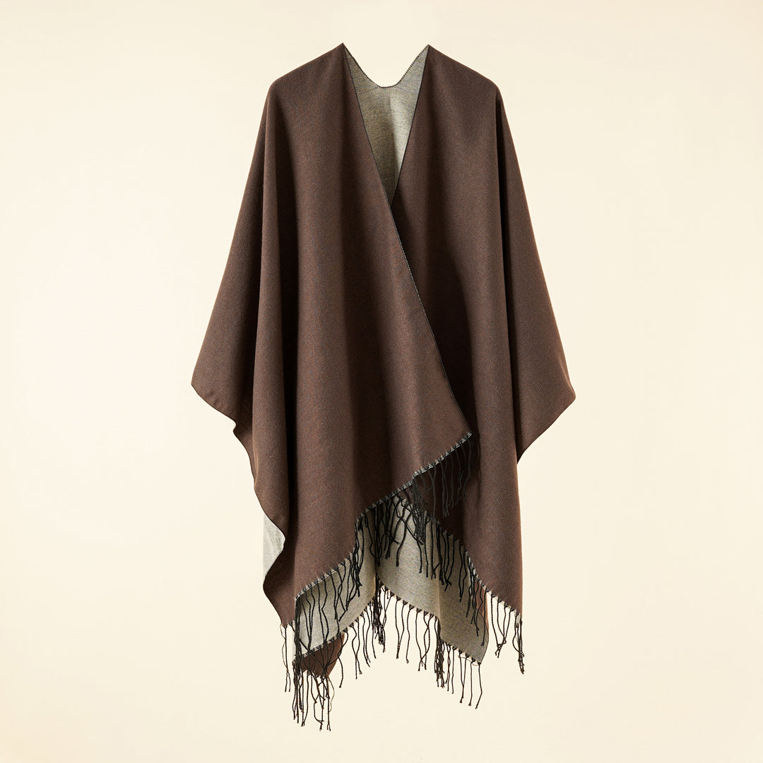 Damen Großer Ruana‑Poncho aus feinem Wollmix mit Fransen und offenem Fall Shop Nory