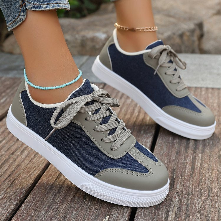 Damen Plateau‑Sneaker im Denim‑Look mit gepolstertem Komfortfußbett und Elastik‑Schnürung Shop Nory
