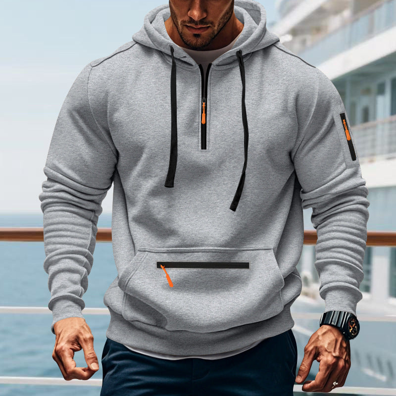 Herren sportlicher Kapuzenpullover mit praktischem Zwei-Wege-Reißverschluss und seitlichen Taschen