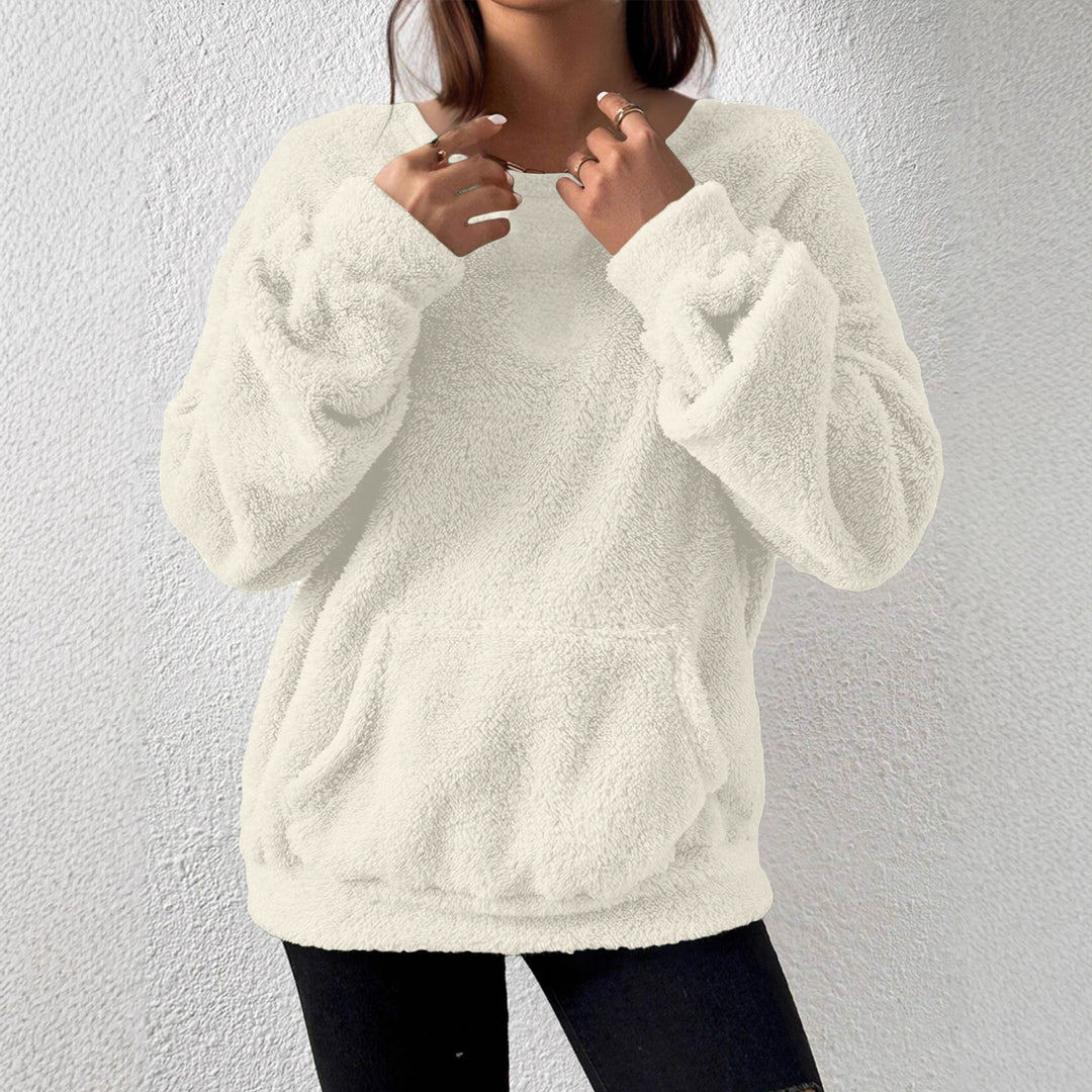 Damen Kuscheliger Teddy-Fleece-Pullover mit Kängurutasche Shop Nory