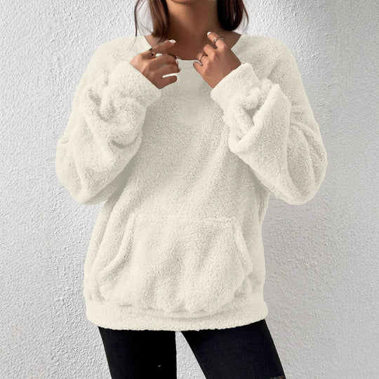 Damen Kuscheliger Teddy-Fleece-Pullover mit Kängurutasche Shop Nory