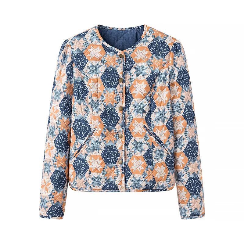 Damen Leichte Steppjacke mit Patchwork‑Blumenmuster und kurzem Schnitt Shop Nory