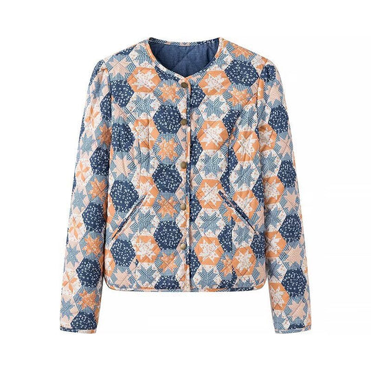 Damen Leichte Steppjacke mit Patchwork‑Blumenmuster und kurzem Schnitt Shop Nory