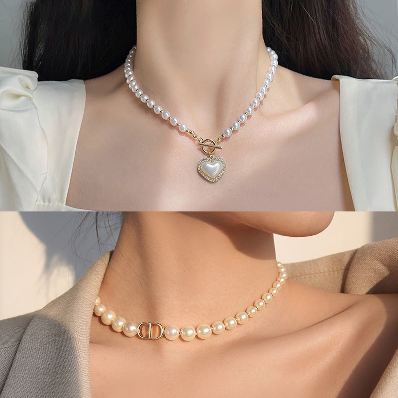 Damen elegante Perlenhalskette mit modischem Verschluss Shop Nory