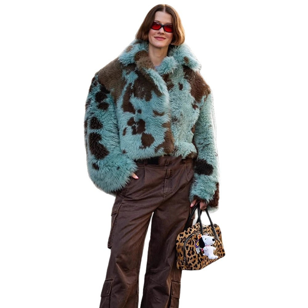 Damen Cropped Kunstpelz-Mantel mit voluminösem Schalkragen Shop Nory