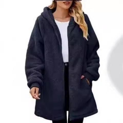 Damen nan midilanger Soft-Teddy Parka mit Kapuze, elastischen Bündchen und Zweiwege-Reißverschluss Shop Nory