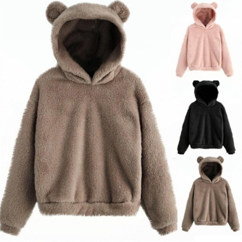 Damen Kuscheliger Teddy-Fleece-Hoodie mit Bärenohren und Oversize-Passform Shop Nory