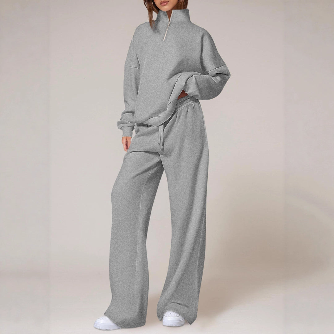 Damen nan oversized Jogginganzug mit Stehkragen halbem Reißverschluss und weitem Bein Shop Nory