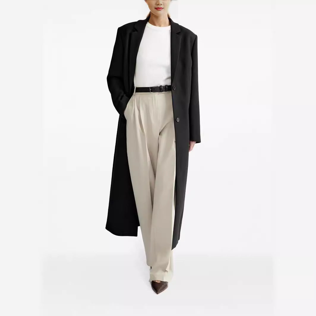 Damen lang geschnittener einreihiger Oversize-Mantel mit schmalem Revers Shop Nory