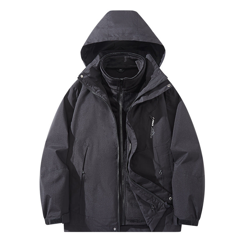 Herren Wasserabweisende zweilagige Trekkingjacke mit abnehmbarer Fleece-Innenjacke und Kapuze Shop Nory