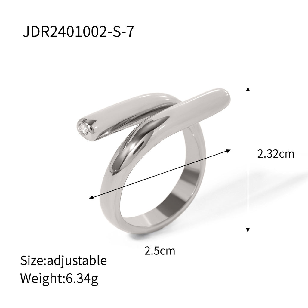Damen Offener Ring mit modernem, geschwungenem Design und Zirkonia-Akzent Shop Nory