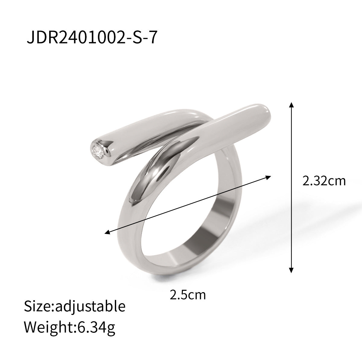 Damen Offener Ring mit modernem, geschwungenem Design und Zirkonia-Akzent Shop Nory
