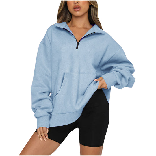 Damen nan Oversize-Halbzip-Kapuzenpullover mit Kängurutasche und verlängertem Saum Shop Nory