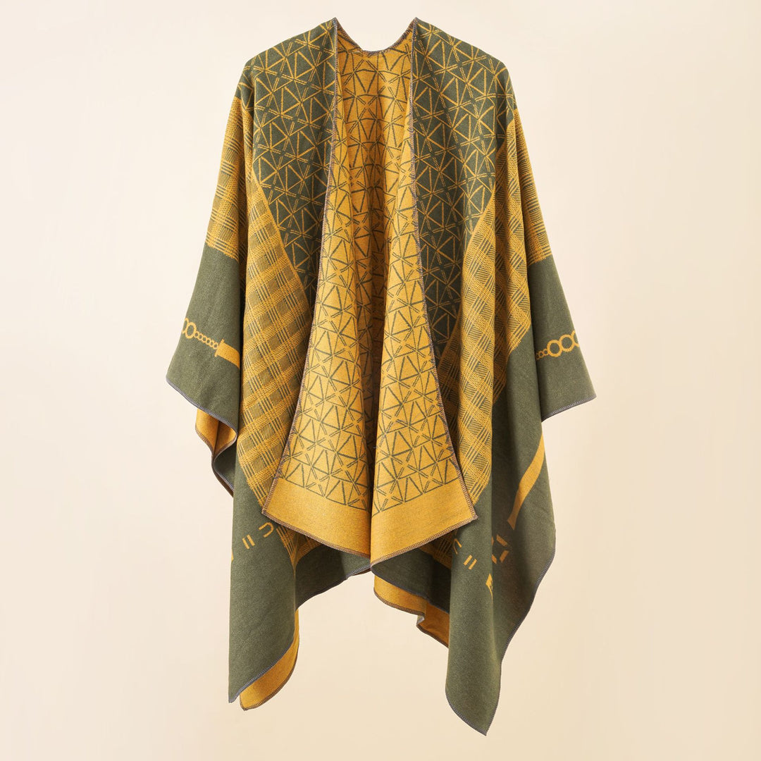 Damen Geometrisches Jacquard-Ruana-Cape aus Wollmix mit offener Kimono-Silhouette Shop Nory
