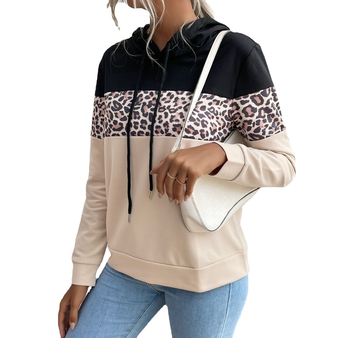 Damen Kapuzensweatshirt mit Leoprint-Besatz und Kängurutasche Shop Nory