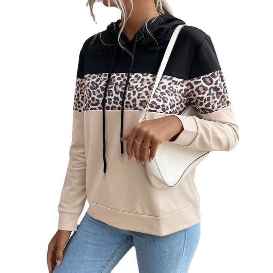 Damen Kapuzensweatshirt mit Leoprint-Besatz und Kängurutasche Shop Nory