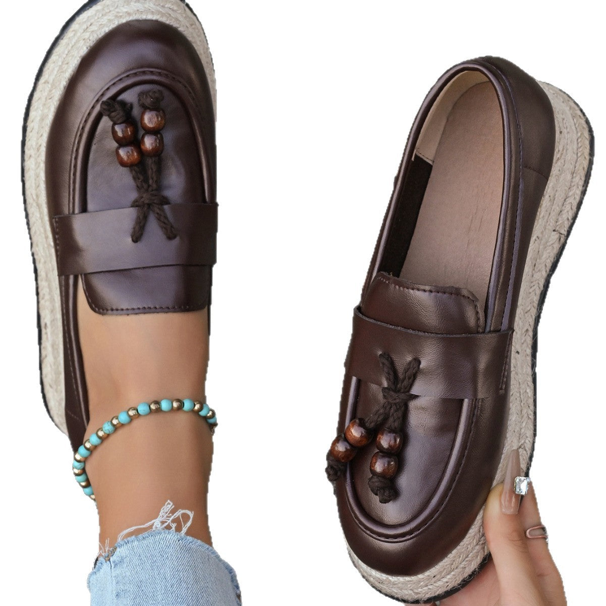 Damen Espadrilles mit modischer Schnürung und geflochtenem Boden