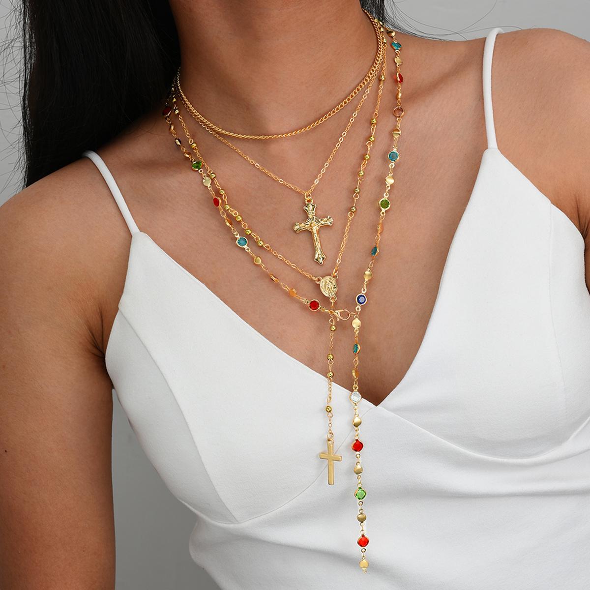 Damen Halskette mit bunten Edelstein-Anhängern und elegantem Design Shop Nory