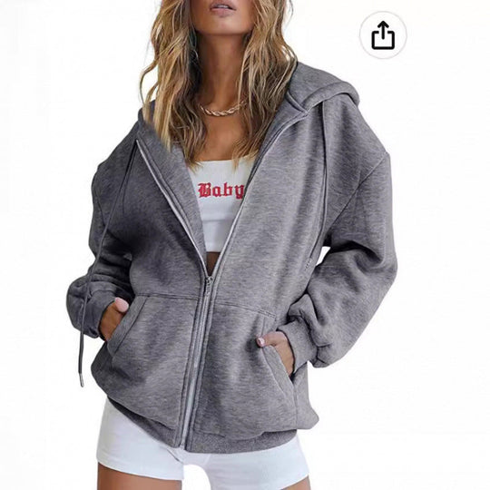 Damen Oversize Hoodiejacke mit hohen Kragen
