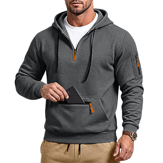 Herren sportlicher Kapuzenpullover mit halbem Reißverschluss und verschließbarer Kängurutasche Shop Nory