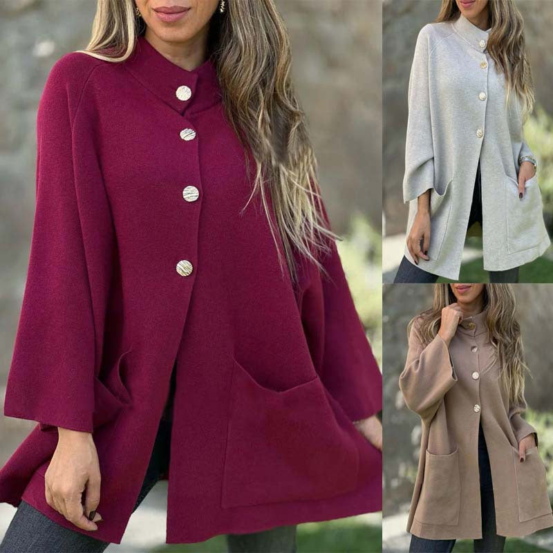 Damen Oversize Cape-Cardigan mit Stehkragen, aufgesetzten Taschen und Zierknöpfen Shop Nory
