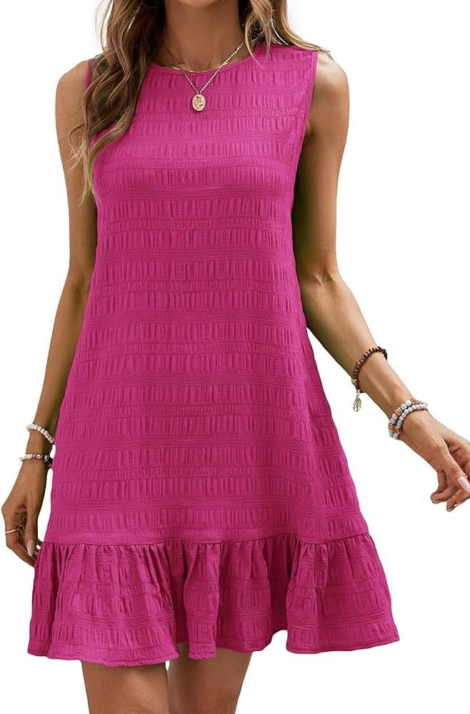 Damen ärmelloses Sommerkleid mit Rüschensaum und strukturierter Oberfläche