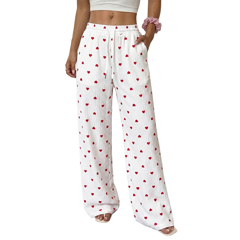 Damen Lässige Weite Hose mit Herzmuster Shop Nory