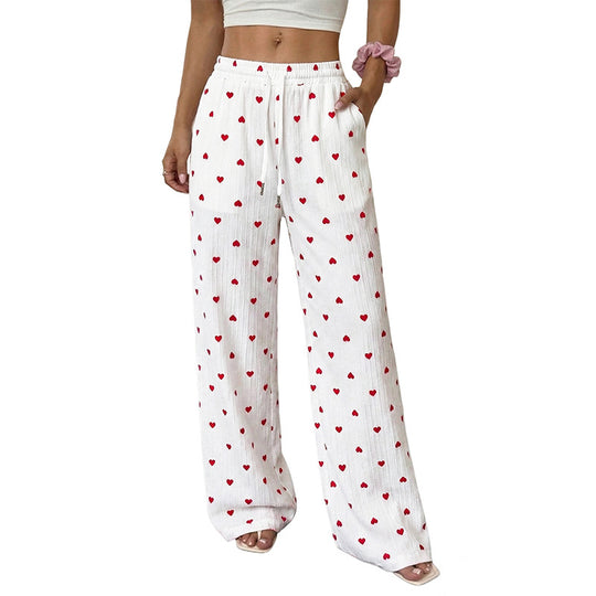 Damen Lässige Weite Hose mit Herzmuster Shop Nory