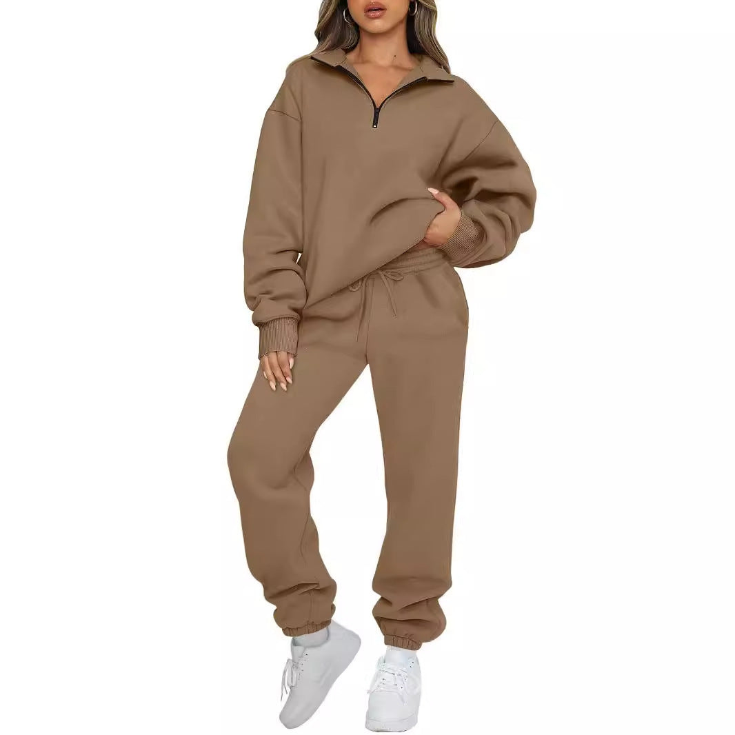 Damen nan lässiges Halbzip-Lounge-Set mit oversized Sweatshirt und taillenhoher Jogginghose Shop Nory
