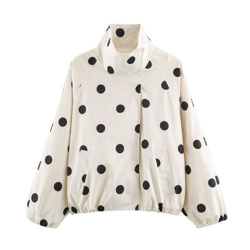 Damen Leichte gepunktete Regenjacke im Oversize-Cropped-Schnitt mit hohem Funnelkragen Shop Nory