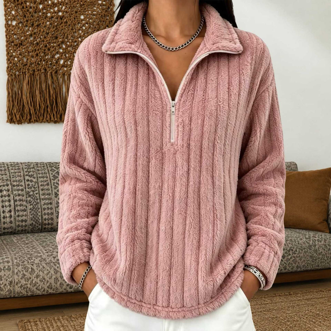 Damen Kuscheliger Plüsch-Halfzip-Pullover mit Stehkragen Shop Nory