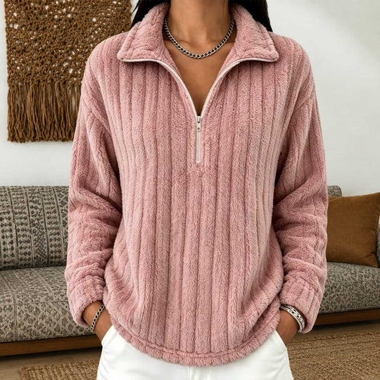 Damen Kuscheliger Plüsch-Halfzip-Pullover mit Stehkragen Shop Nory