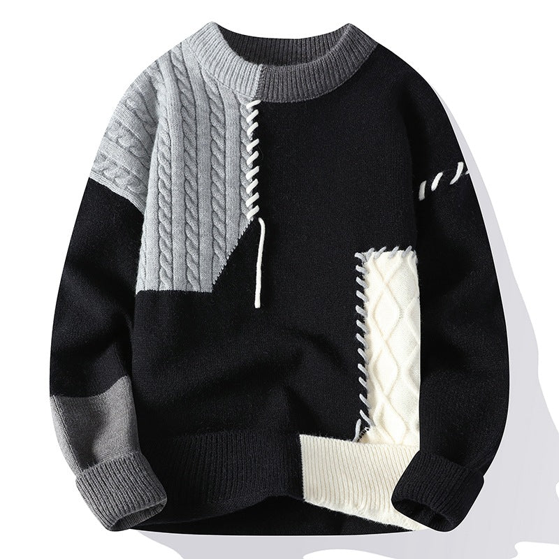 Unisex strukturierter Oversize-Strickpullover mit Zopfmuster und dekorativer Steppnaht Shop Nory