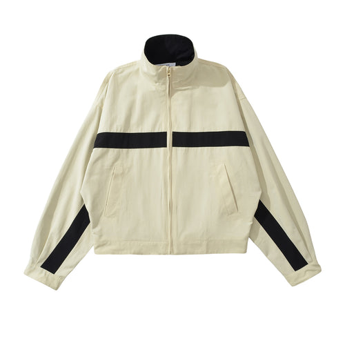 Damen Oversize Trackjacke mit Stehkragen, durchgehendem Reißverschluss und Kontraststreifen Shop Nory