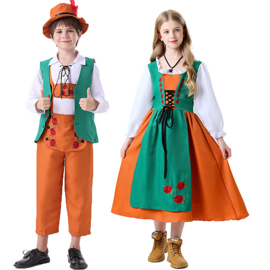 Damen nan folkloristisches Kinderdirndl mit geschnürtem Mieder und bestickter Schürze Shop Nory