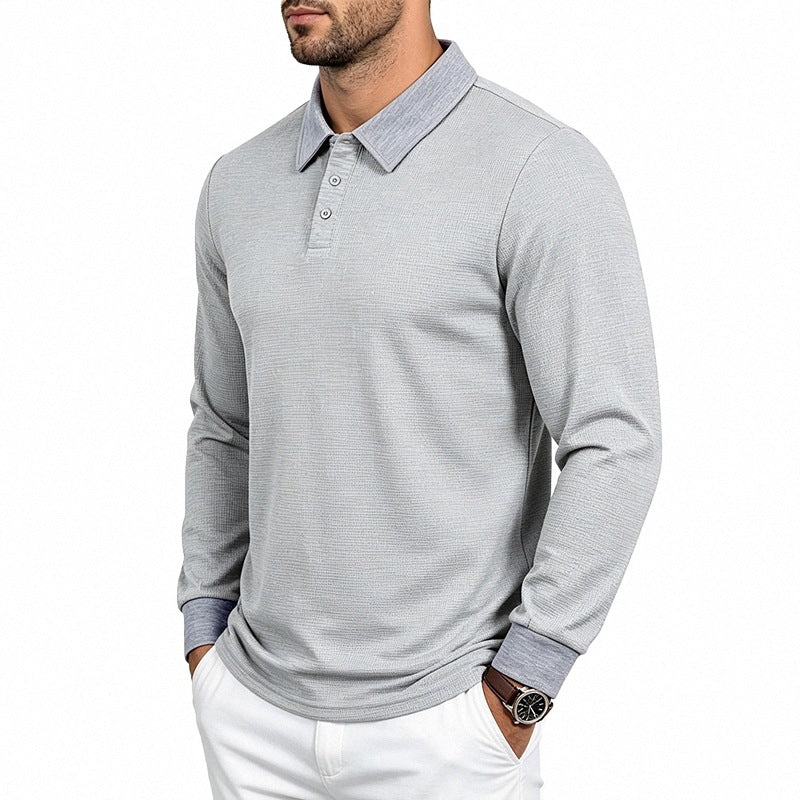 Herren Slim-Fit Poloshirt mit Langarm und Waffelstruktur Shop Nory