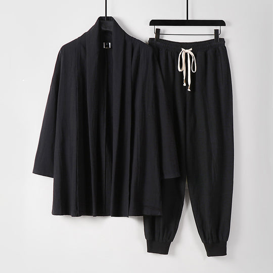 Unisex Luftiges Freizeit-Set im Kimono-Stil mit Schalkragenjacke und konisch zulaufender Joggerhose Shop Nory