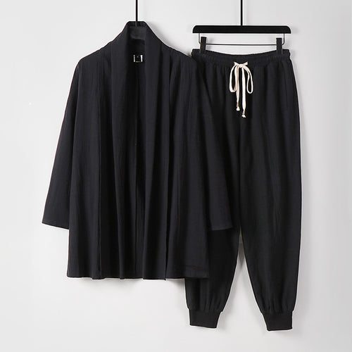 Unisex Luftiges Freizeit-Set im Kimono-Stil mit Schalkragenjacke und konisch zulaufender Joggerhose Shop Nory