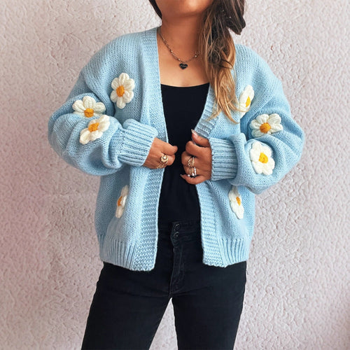 Damen Strickjacke mit floralem Design und lässiger Passform