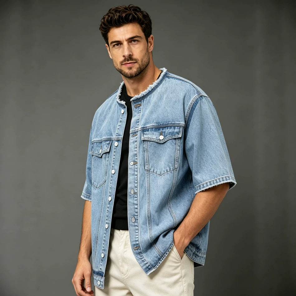 Herren Modische Denimjacke mit Kurzarm
