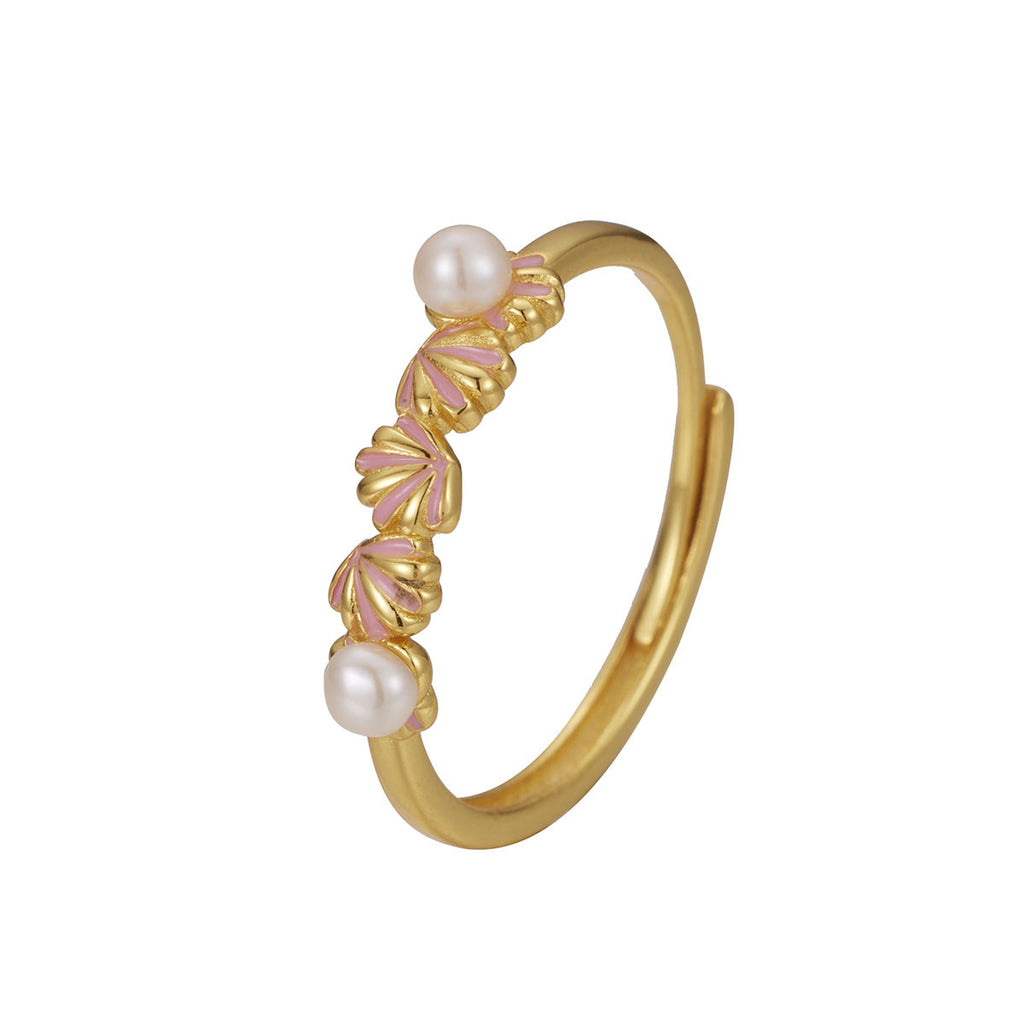 Damen Ring mit perlenschmückendem Blütenmotiv und filigraner Goldverzierung Shop Nory
